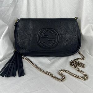 Gucci Soho Disco GG Black Tassel Chain Crossbody Bag 536224